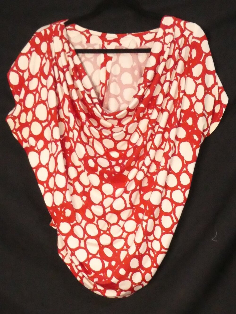 Handmade Red & White Draped Cowl Neck Blouse - P2P 23.5"
